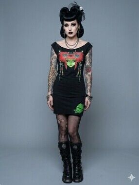 Vintage Too Fast Psychobilly Geisha Zombie Mini Dress, Size L